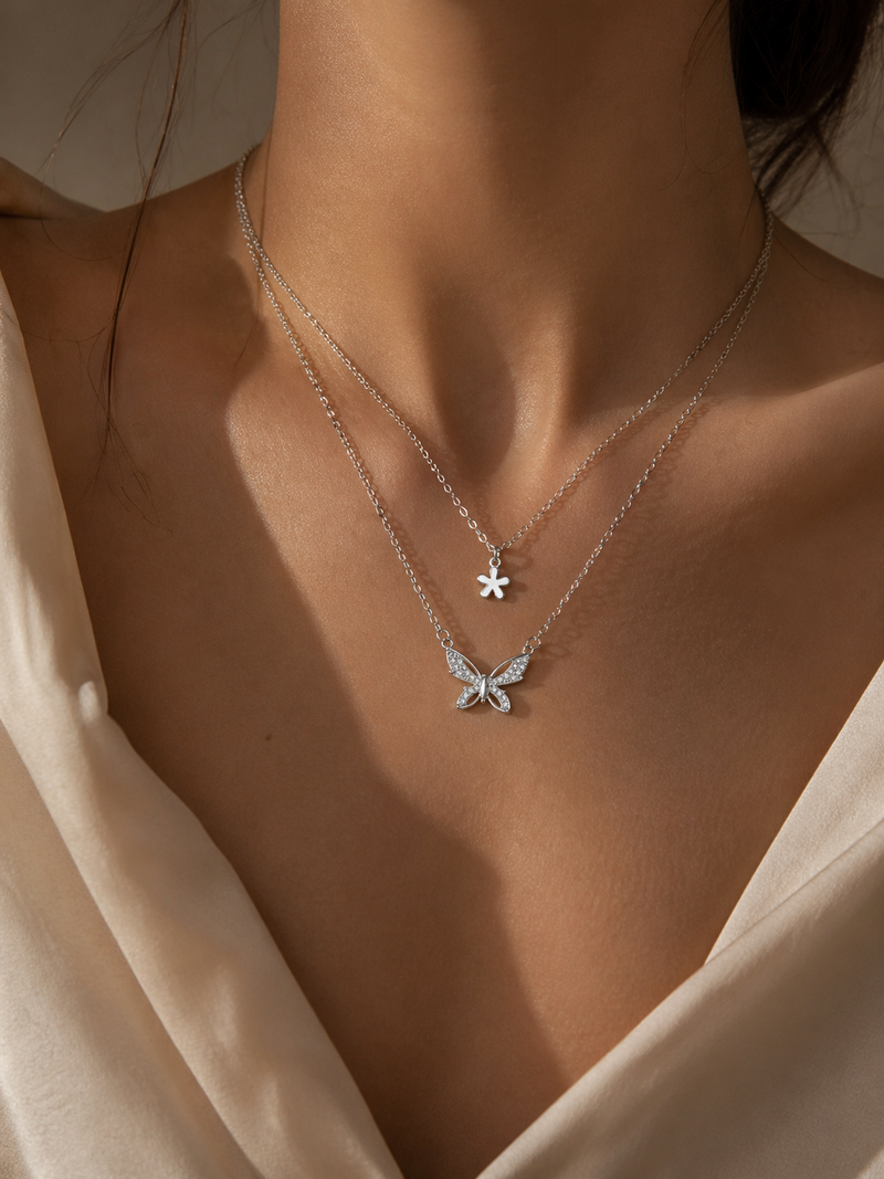 Cute Butterfly and Flower Necklace