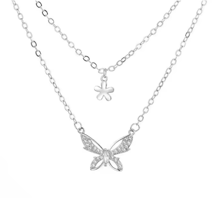 Cute Butterfly and Flower Necklace