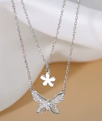 Cute Butterfly and Flower Necklace
